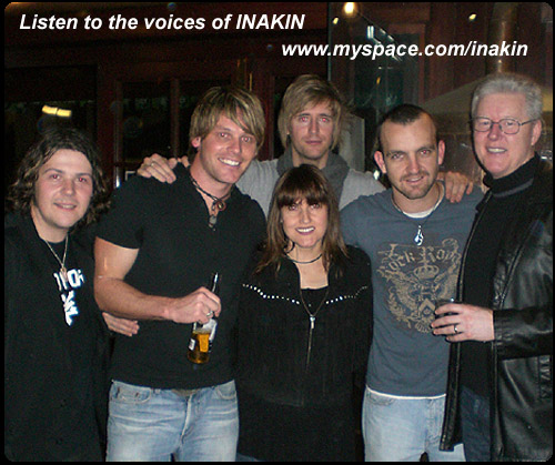 Roxanne and Stephen with the boys from Sydney band Inakin, who are currently making great noises live and on Australia's Funniest Home Video program